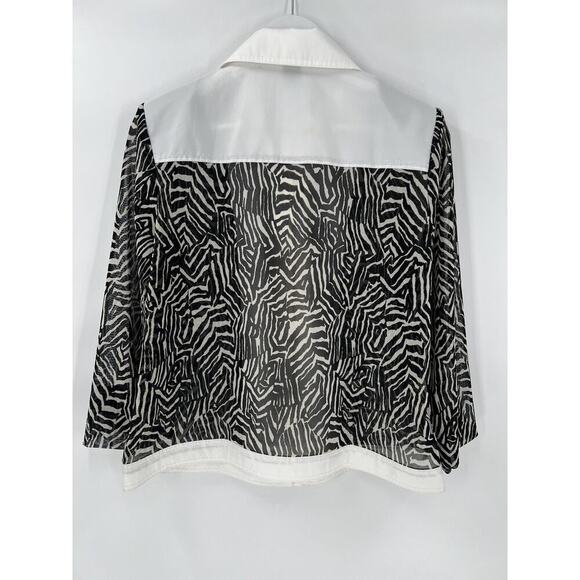 Jackets Galore Vintage Jacket Womens Small Black White Sheer Striped Zebra Zip - Picture 12 of 16